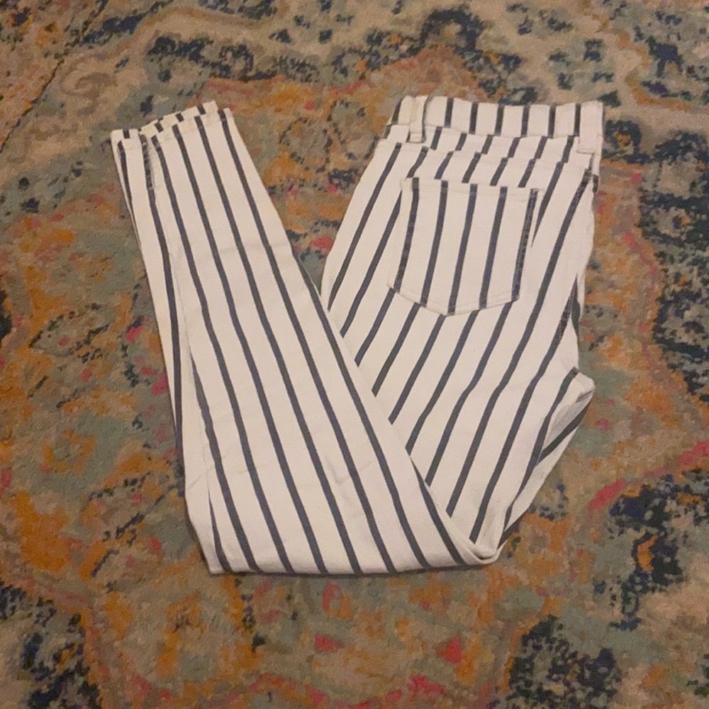 Black and white striped jeans